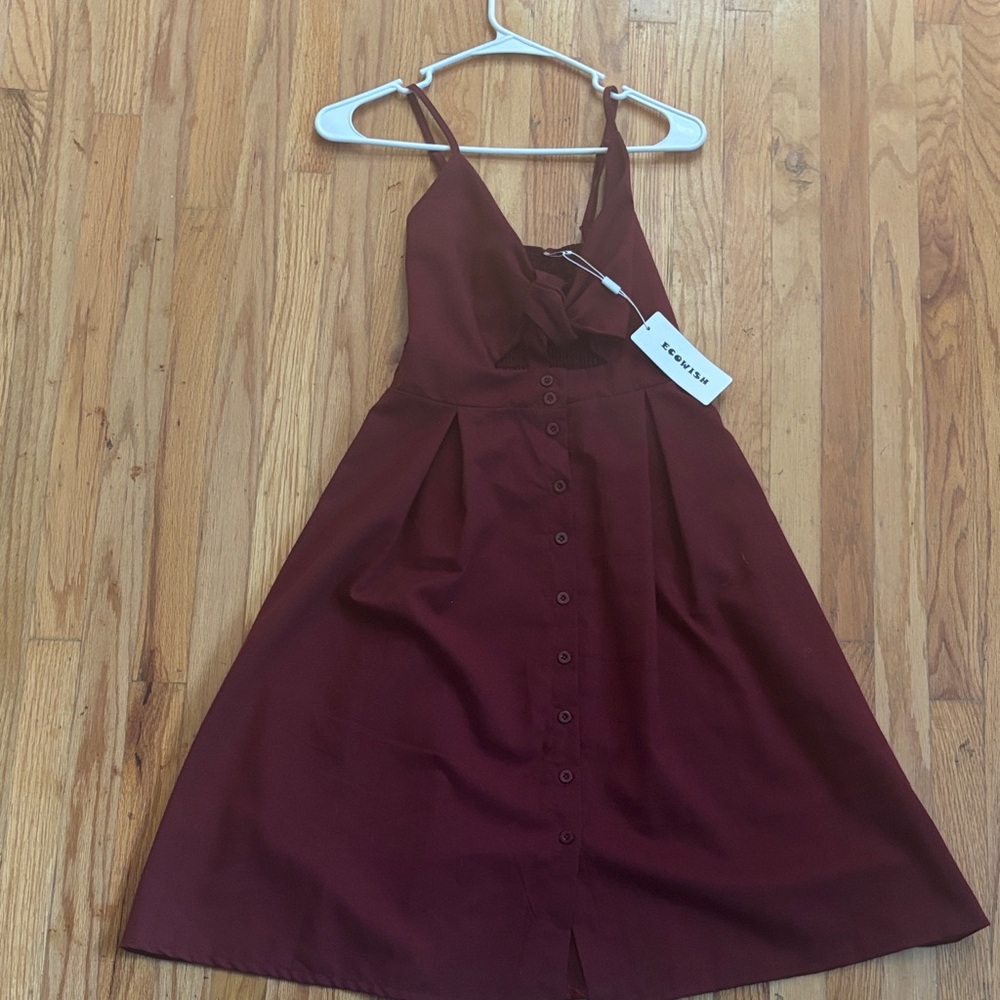 Spaghetti-Strap Midi Dress in Burgundy - Unknown Brand